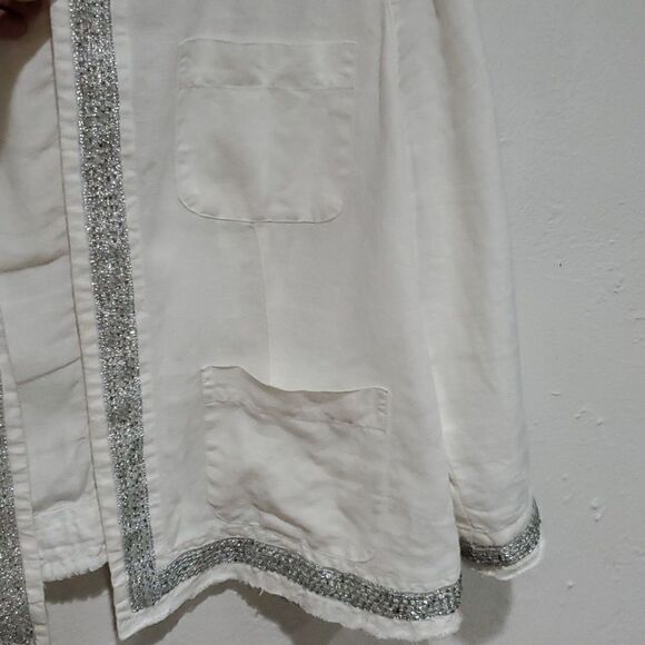 Chico's 100% Linen White Jacket Wiih Silver Beading and Sequins - Picture 4 of 16